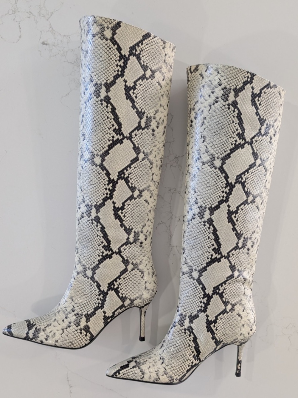 STAUD Sebastian Knee High Boots 37 7 White Snake Embossed Leather Pointed NIB - Picture 6 of 14